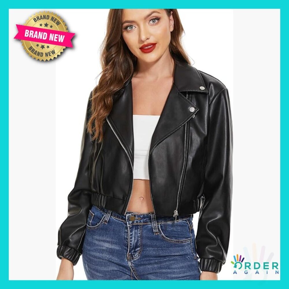 Faux Leather Motorcycle Jacket Cropped Vintage Moto Biker Blazer Chic Edgy